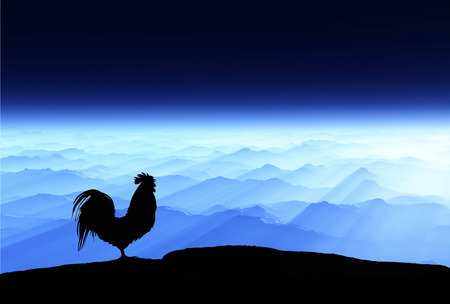 3D illustration of dawn and chickenの写真素材