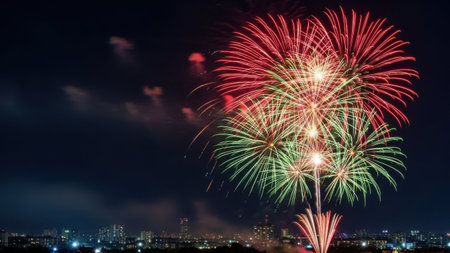 Vibrant night sky fireworks displayの素材