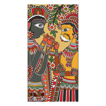 Madhubani Art, Radha Krishna, Indian Weddingのイラスト素材