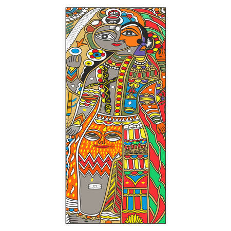 Madhubani Art, Radha Krishna, Indian Weddingのイラスト素材