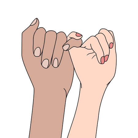 finger locked pinky promise, promise gesture, flat colorful illustration of people for friendship day. hand-drawn character illustration of happy people.のイラスト素材