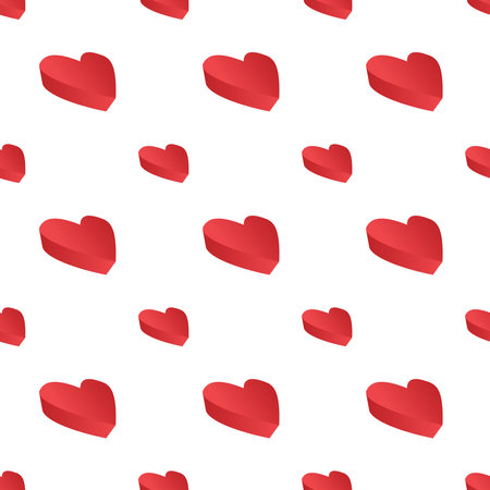 flat 3d heart shape vector repeat pattern, vector repeat patterns for fabric, greeting card, postcard, gift cover, gift wrapper, curtains wallpaper, web background decoration.のイラスト素材