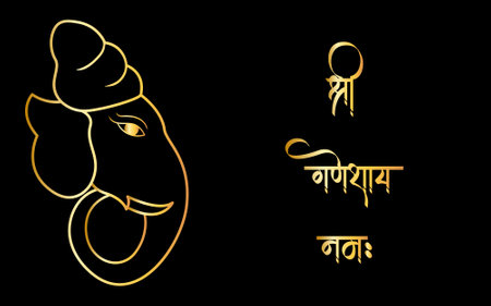 Ganpati Black and gold outline illustration,  happy Ganesh chaturthi.のイラスト素材