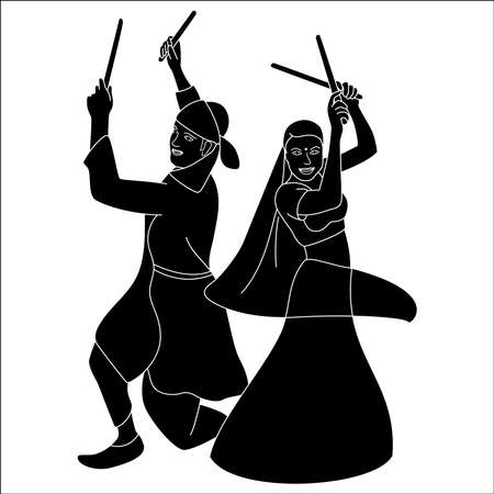 Navratri Dandia silhouette Illustration, Dandia Garba silhouette.のイラスト素材