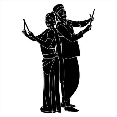 Navratri Dandia silhouette Illustration, Dandia Garba silhouette.のイラスト素材