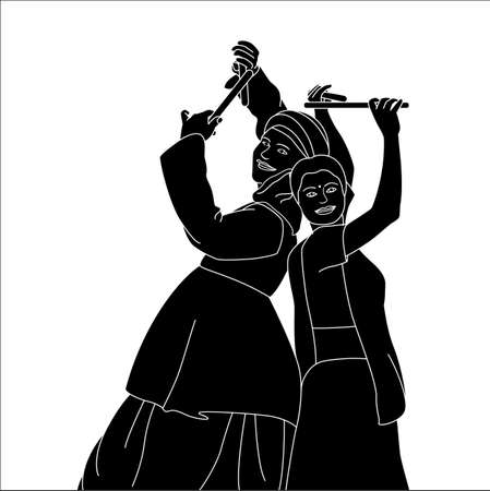 Navratri Dandia silhouette Illustration, Dandia Garba silhouette.のイラスト素材