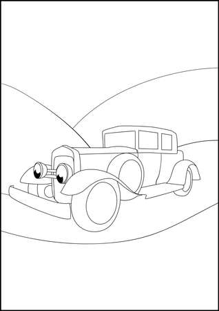 Retro Cars coloring pages, Simple automobile coloring pages for kids.のイラスト素材