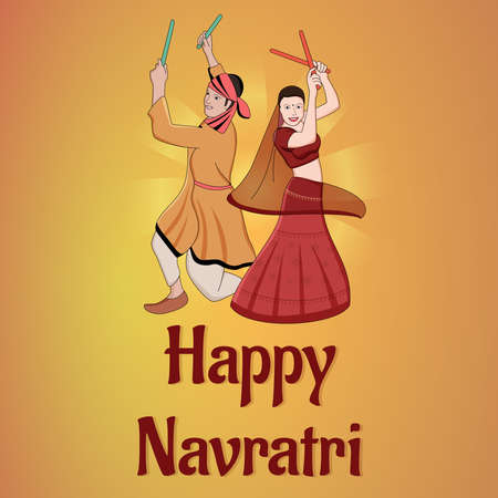 Happy Navratri - Dandia, Garba couple, dandia character illustration, Dandia night banner, Navratri banner, Not fully Editable.のイラスト素材