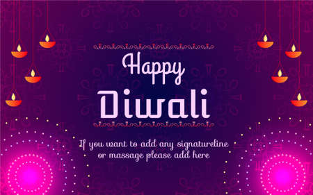 Happy Diwali vector illustration, Happy diwali vector banner illustration with diya - oil lamp, Diwali illustration with typography, creative Diwali Vector design for greeting card and background.のイラスト素材