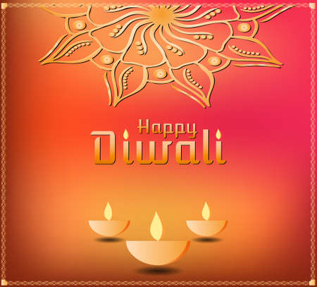 Happy Diwali vector illustration, Happy diwali vector banner illustration with diya - oil lamp, Diwali illustration with typography, creative Diwali Vector design for greeting card and background.のイラスト素材