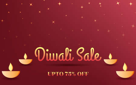 Happy diwali sale banner illustrations banner with simple diya - oil lamp, Happy Diwali Sales banner with simple red gradient background.のイラスト素材