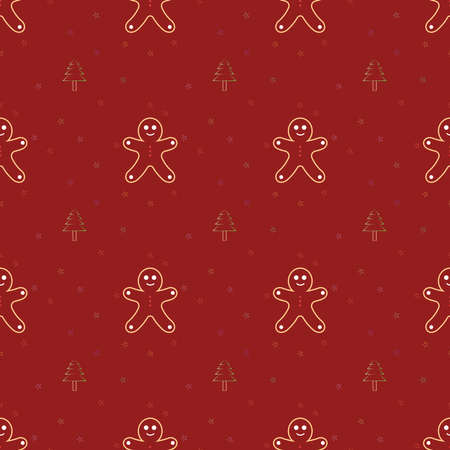 Christmas repeat pattern created with ginger bread stars and Christmas tree, Hand drawn vector...