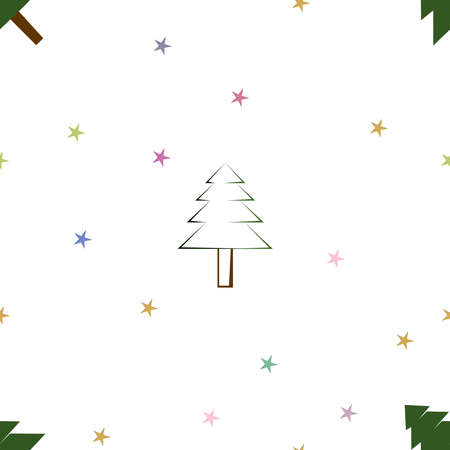 Christmas vector repeat pattern, simple Christmas theme vector swatch with Christmas tree and Stars, Hand drawn vector swatch for textile, gift wrapper, fabric, web backdrop .のイラスト素材