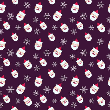 Christmas repeat pattern created with elements like Santa and snowflakes, Hand drawn vector repeat pattern for textile, fabric, gift wrapper, packaging and web backdrop.のイラスト素材