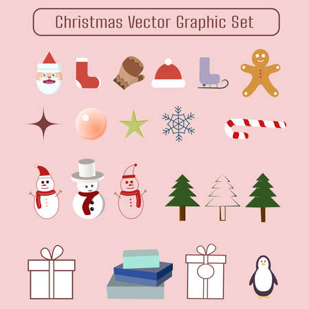 Christmas theme vector graphic objects on light flat background.のイラスト素材