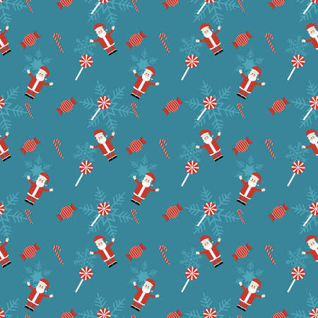 Santa Claus, candy cane, candy and snowflakes  vector repeat pattern, Hand drawn Christmas repeat pattern for  background, wallpaper, gift wrapper, textile, packaging, banner.のイラスト素材