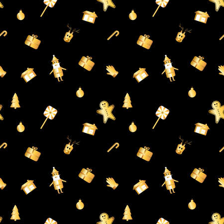 rounded corner Christmas object pattern created in gold gradient, premium gold gradient Christmas repeat pattern.のイラスト素材