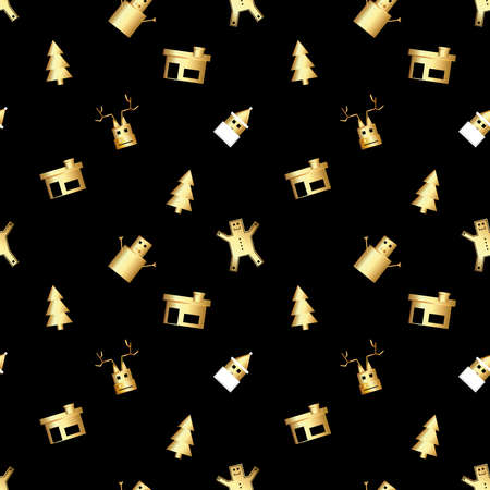 sharp cornered Christmas object pattern created in gold gradient, premium gold gradient Christmas repeat pattern.のイラスト素材