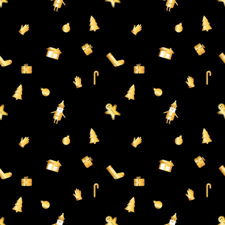 rounded corner Christmas object pattern created in gold gradient, premium gold gradient Christmas repeat pattern.のイラスト素材
