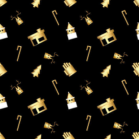 sharp cornered Christmas object pattern created in gold gradient, premium gold gradient Christmas repeat pattern.のイラスト素材