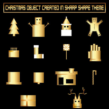 golden Christmas objects created with sharp corner theme.のイラスト素材