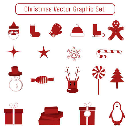 red christmas object silhouette created on flat white color background.のイラスト素材