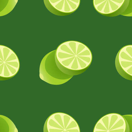 lime repeat pattern, Fruity repeat pattern vector illustration created with lime fruit on green background.のイラスト素材