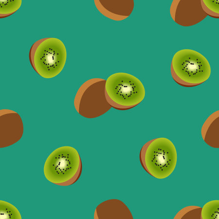 kiwi repeat pattern, Fruity repeat pattern vector illustration created with kiwi fruit on flat background.のイラスト素材