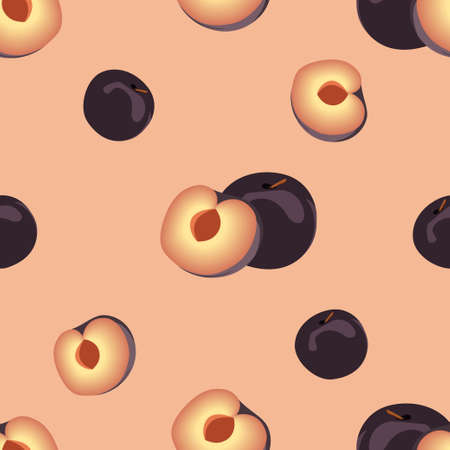 repeat pattern created with Black Plum fruit, pomegranate fruit seamless pattern created on flat colored background.のイラスト素材