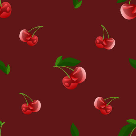 juicy repeat pattern created with Cherry fruit, Cherry fruit seamless pattern created on flat colored background.のイラスト素材