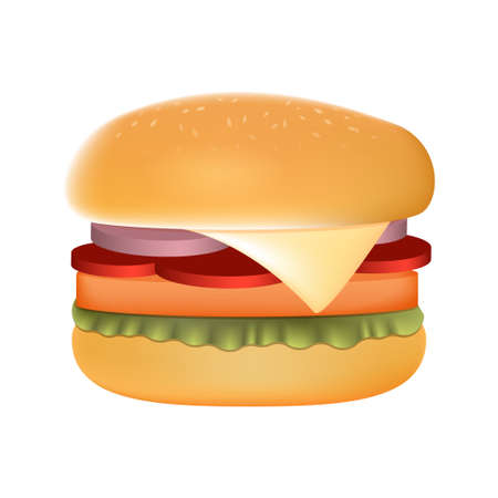 Realistic Burger vector illustration on white background, Burger vector illustration for restaurant promotion, menu cards, social media, packaging.のイラスト素材