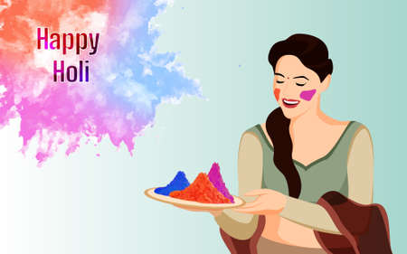 Women with powder color, Happy Holi character illustration on white background.のイラスト素材
