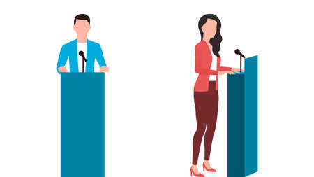 man and woman giving speech flat character vector illustration set, business character vector illustration.のイラスト素材