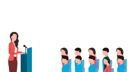 A woman giving a speech to employees on a white background, business character vector illustration.のイラスト素材