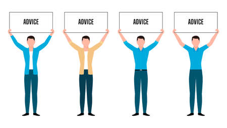 man holding Advice board flat character illustration, people holding board business character vector...