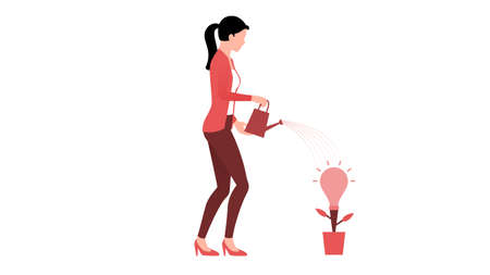 woman giving water to bulb shape plant, business character vector illustration on white background.のイラスト素材