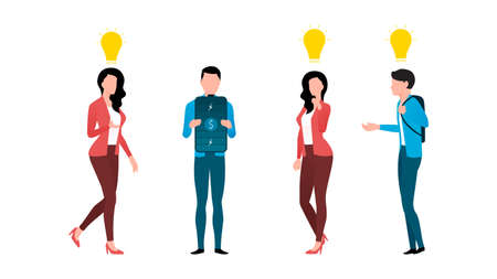 A team approaching investors to invest in their business, three  character with bulb and one with power source, business concept vector illustration on white background.のイラスト素材