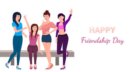 Happy friendship day, Four girl cartoon character flat vector illustration on white background.のイラスト素材