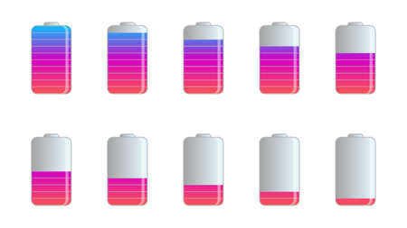 10 to 100 percentage infographics created with Battery shape,  percentage infographics vector set.のイラスト素材