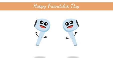 Happy Friendship Day India, two wireless earphone cute character vector on white background.のイラスト素材