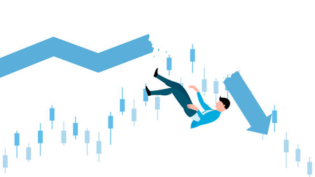 Man falling from graph, business character vector illustration on white background.のイラスト素材