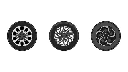 wheel object set vector illustration on white background, tire object vectorのイラスト素材