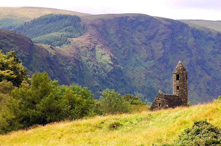 St. Kevin's ancient church in Glendalough, Wicklow Mountains, Irelandの写真素材