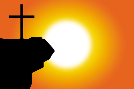 Silhouette of the cross at sunset, Christian backgroundのイラスト素材