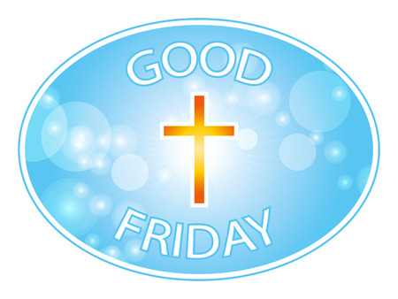 Orange cross on blue sky and lens flare border background with text Good Friday bannerのイラスト素材