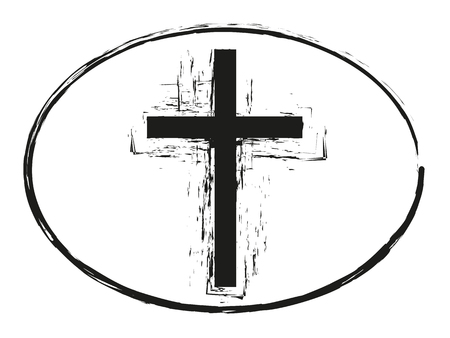 Black grunge cross stamp, Christian cross sign isolated on white backgroundのイラスト素材