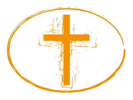 Orange grunge cross stamp, Christian cross sign isolated on white backgroundのイラスト素材