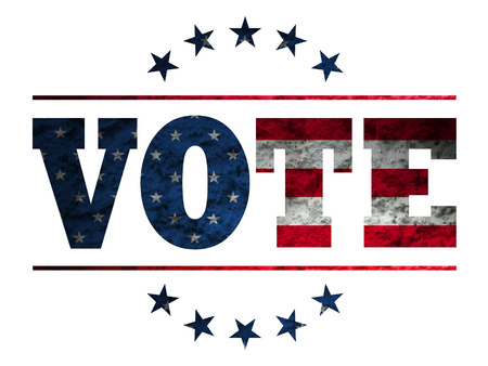 Vote design for Presidential Election USA, Vote sign with american flag grunge style isolated on white backgroundの写真素材
