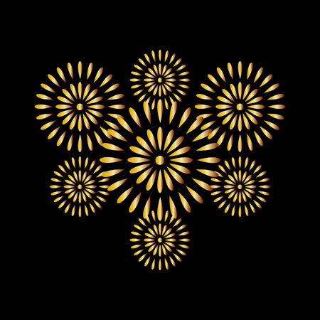 Fireworks gold on black background, beautiful design for New Year, anniversary celebration and festivalのイラスト素材