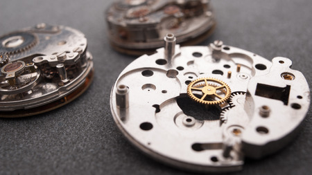 Detail of watch machinery on the table.の写真素材